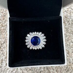 Bomb Party Couture Collection Sapphire Blue Starburst Halo Ring